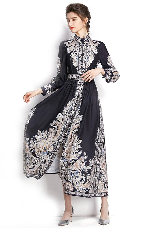 Intricate Harmony Long Sleeve Maxi Dress